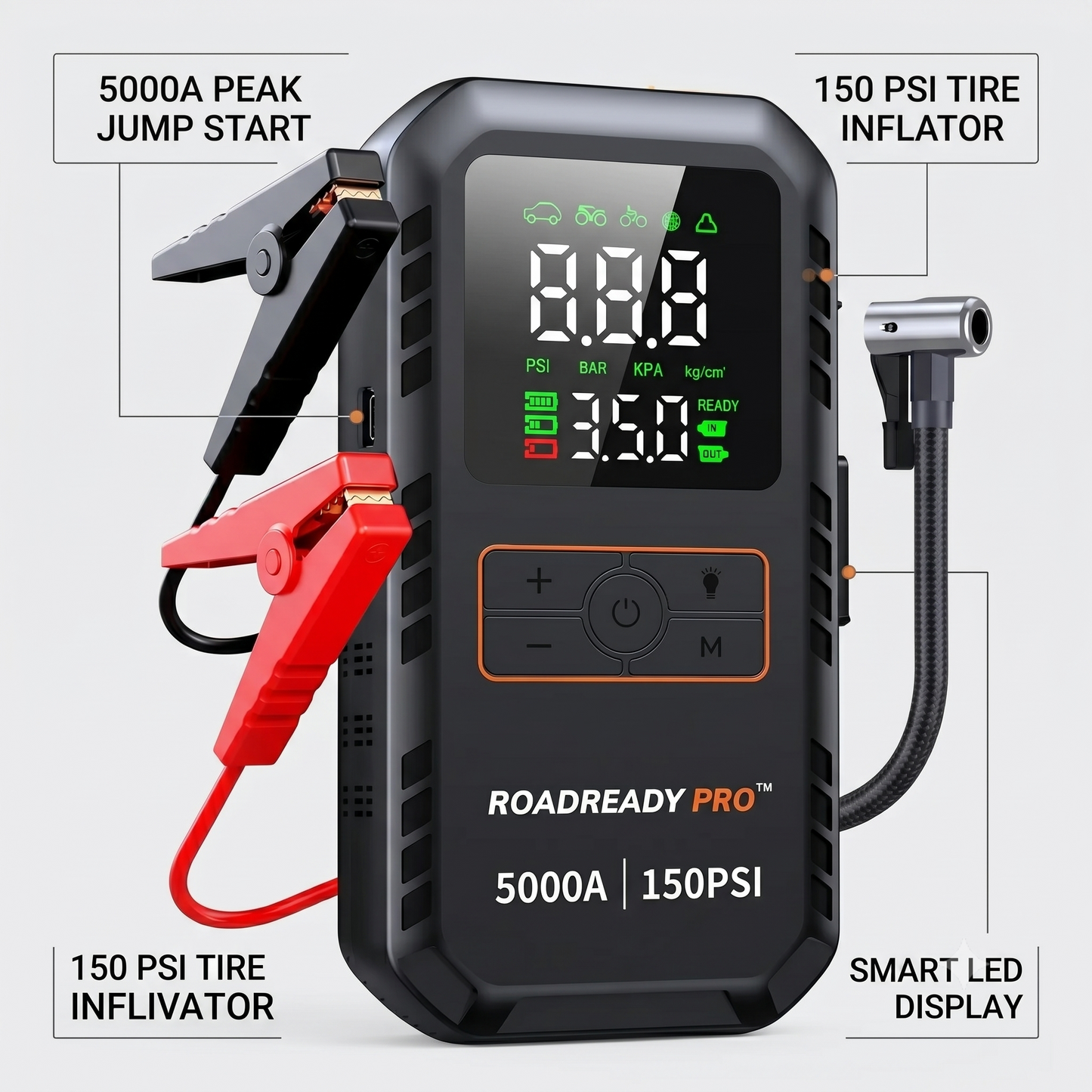 RoadReady Pro™ 4-in-1 Jump Starter & Tire Inflator