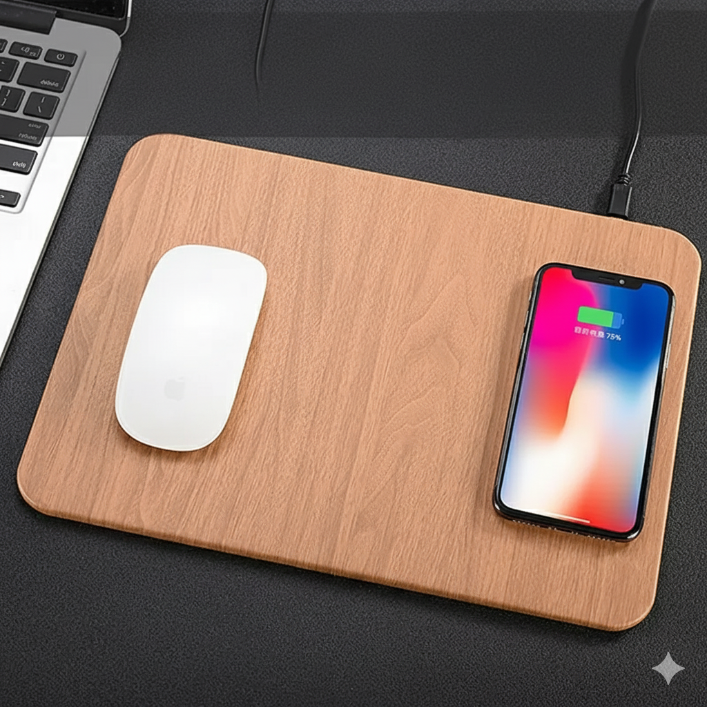 Leather Wood Wireless Charging Mouse Pad