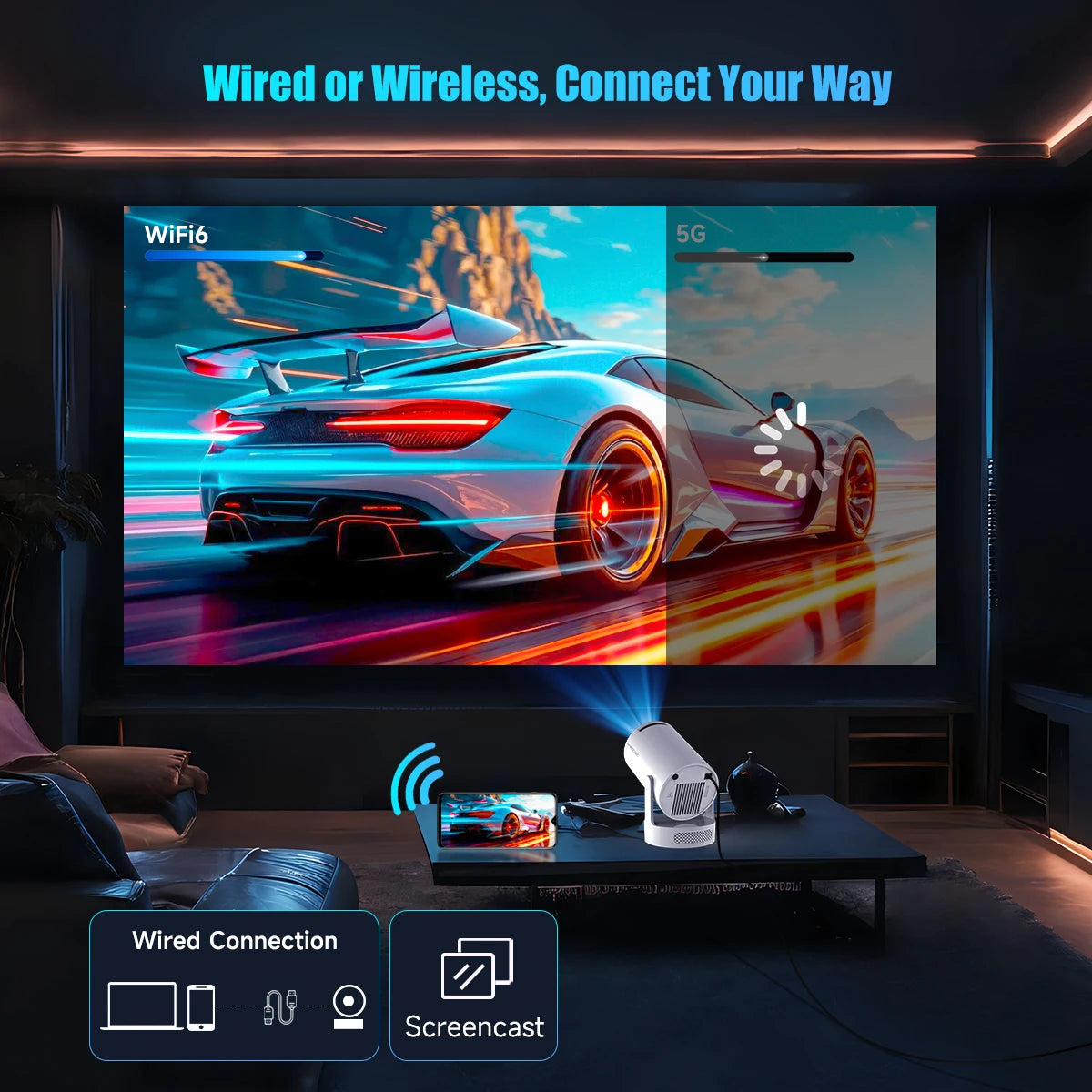 The VisionPro Mini 4K™ Smart HD Projector